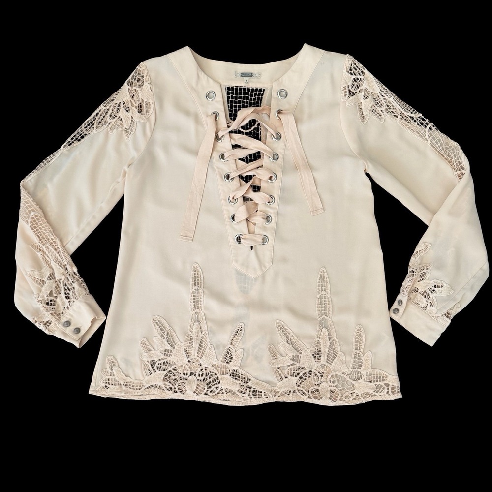 Gimmicks Lace Up Crochet Blouse Medium Cut Outs Grommets Romantic Goth Fairycore